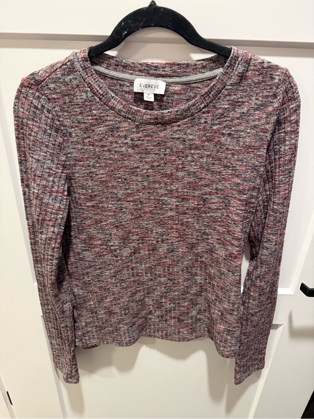 Evereve Rib Knit Long Sleeve Top Women’s M Pink Gray Space Dye Stretch Casual
